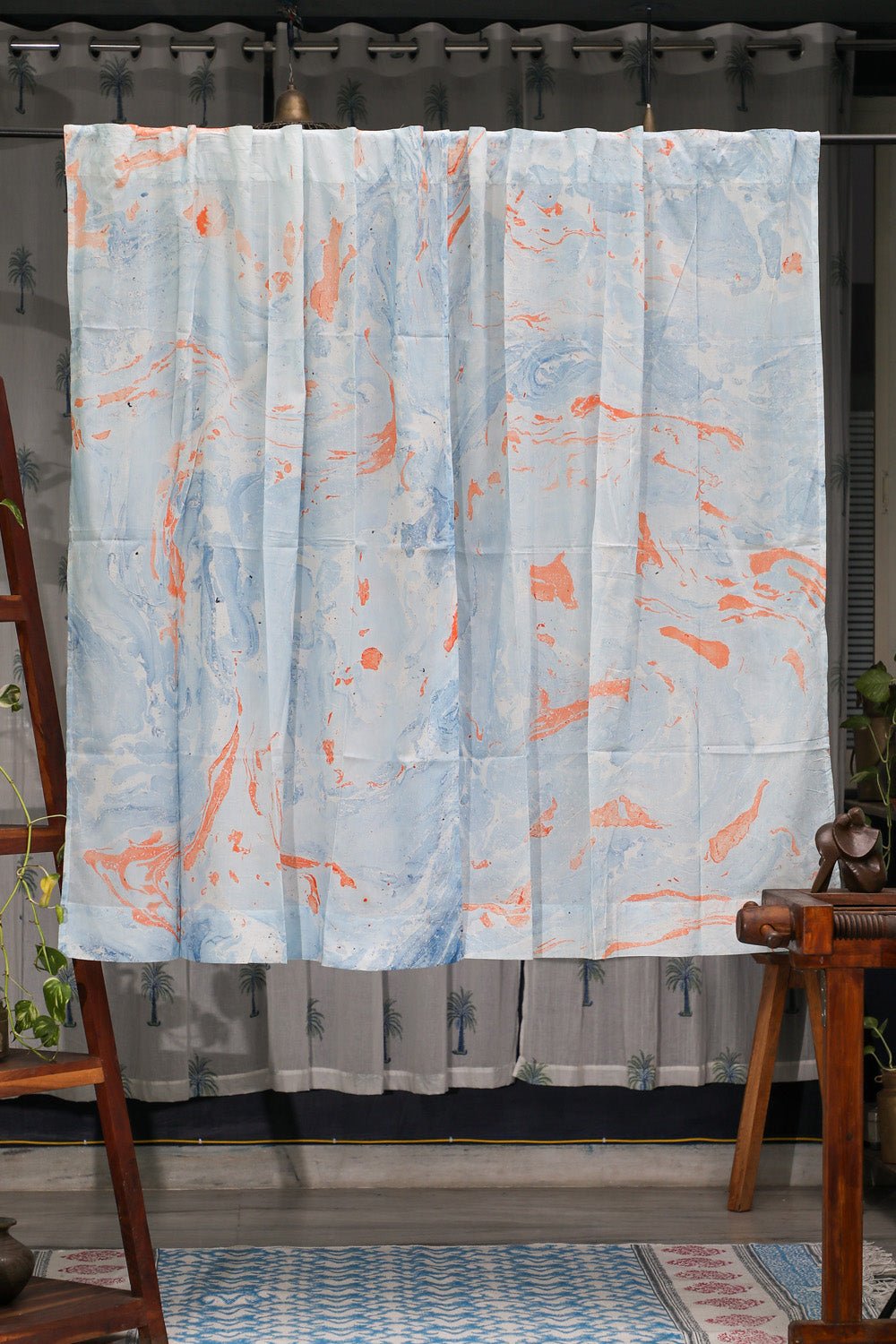 SootiSyahi 'Dreams of Heaven' Handmarble Printed Cotton Window Curatin - SootiSyahi