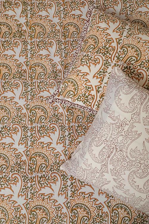 Sootisyahi 'Dreamy Green' Handblock Printed Cotton Bedsheet - SootiSyahi