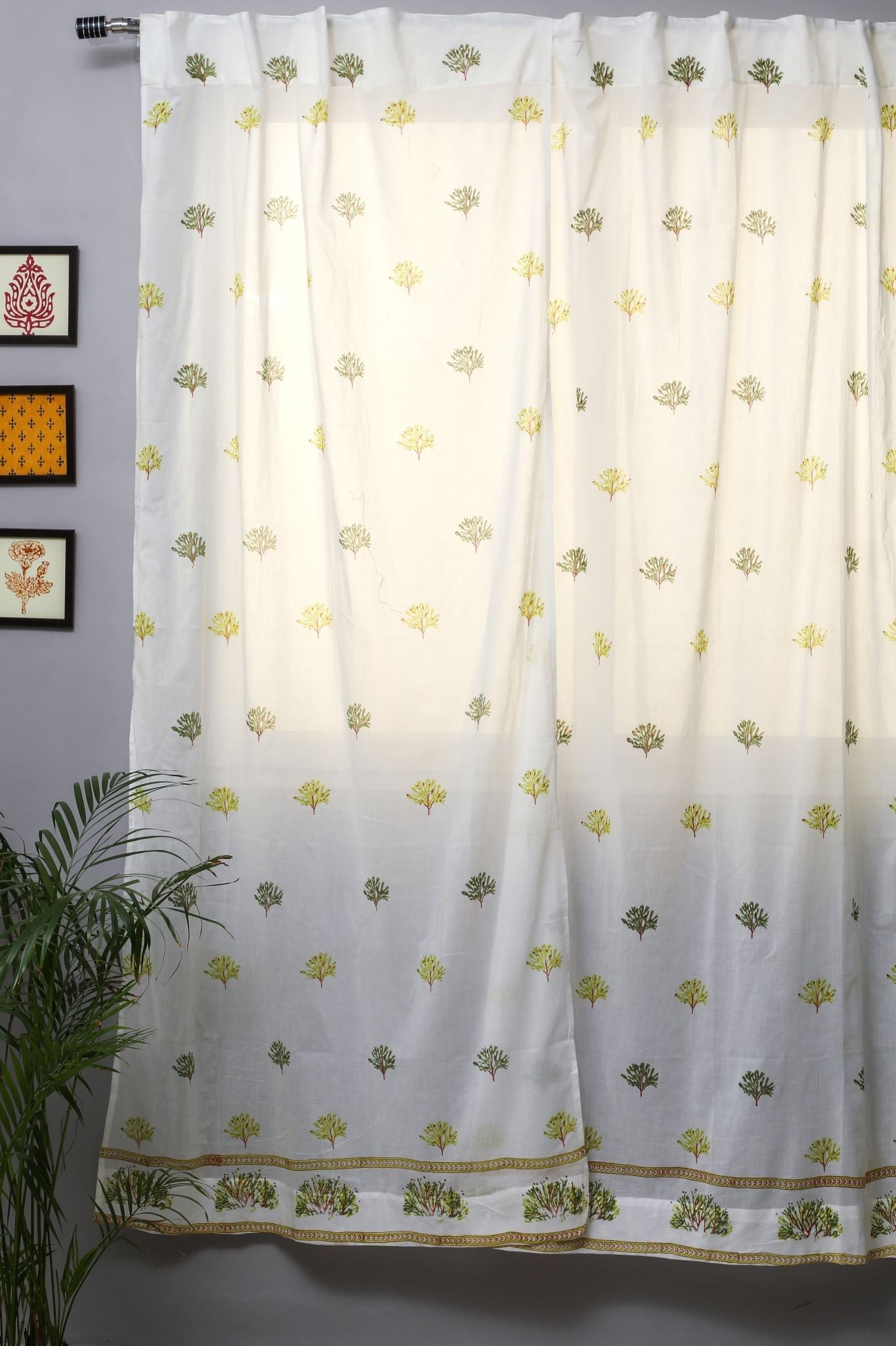 SootiSyahi 'Envy Zinnia' Handblock Printed Cotton Door Curtain - SootiSyahi