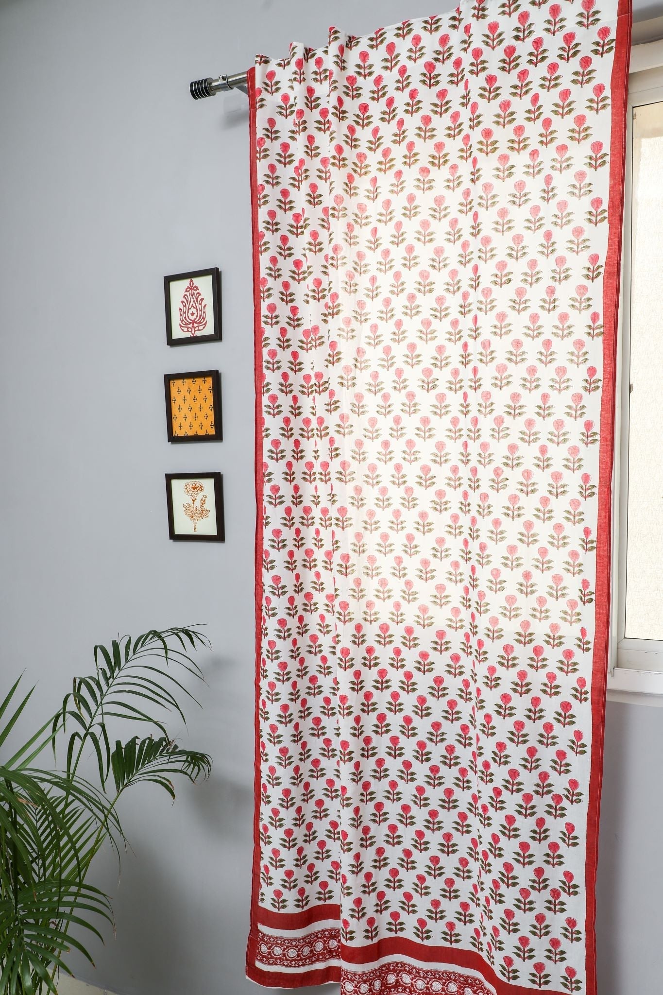 SootiSyahi 'Evergreen cherry' Handblock Printed Cotton Door Curtain - SootiSyahi