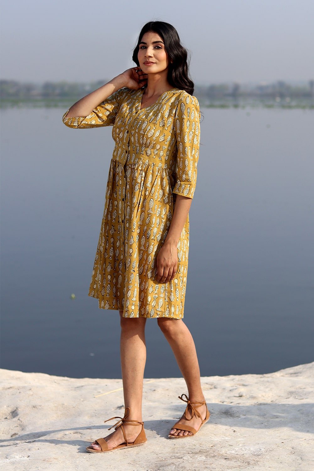 SootiSyahi 'Fish Wave' Cotton Dress
