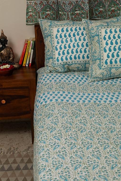 Sootisyahi 'Floral Ambar' Handblock Printed Cotton Bedsheet - SootiSyahi