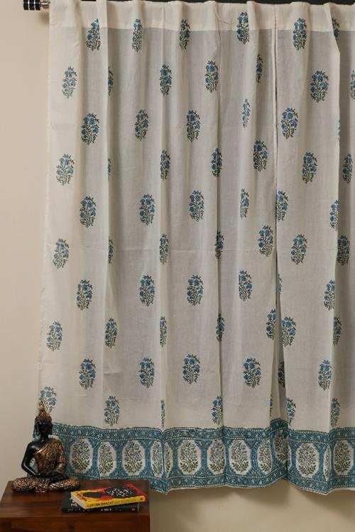 Sootisyahi 'Floral Blossom' Handblock Printed Voile Cotton Curtain - SootiSyahi