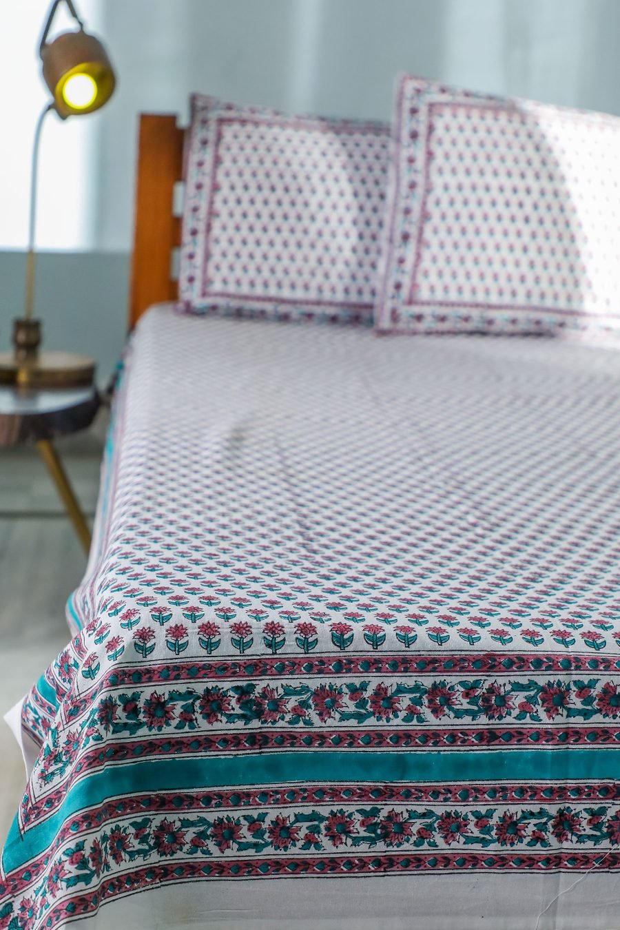 Sootisyahi 'Floral dots' Handblock Printed Cotton Bedsheet - SootiSyahi