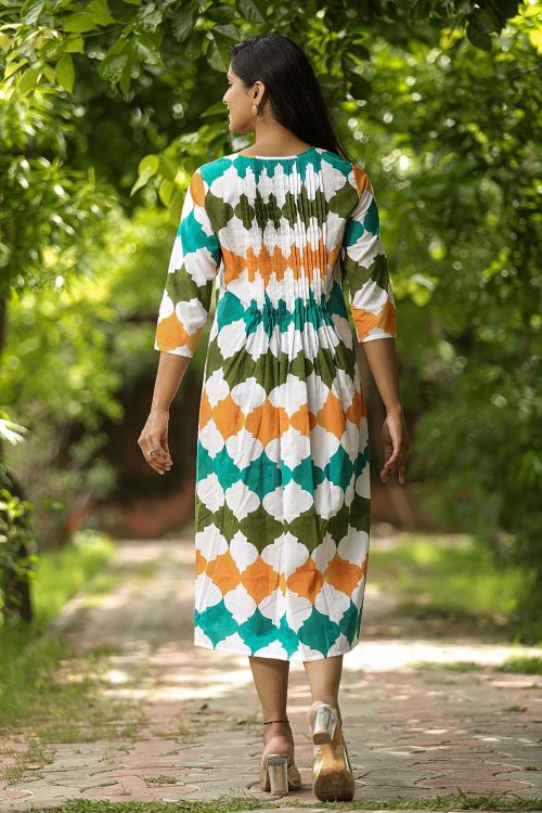 SootiSyahi 'Floral Era' Block Printed Cotton Dress - SootiSyahi