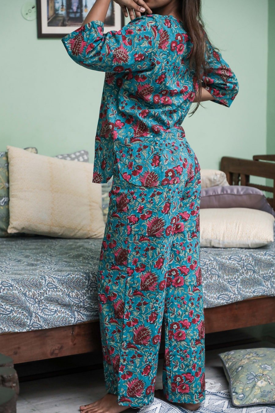 Sootisyahi 'Forest Fantasy ' Azofree Handblock Printed Pure Cotton Night Suit - SootiSyahi