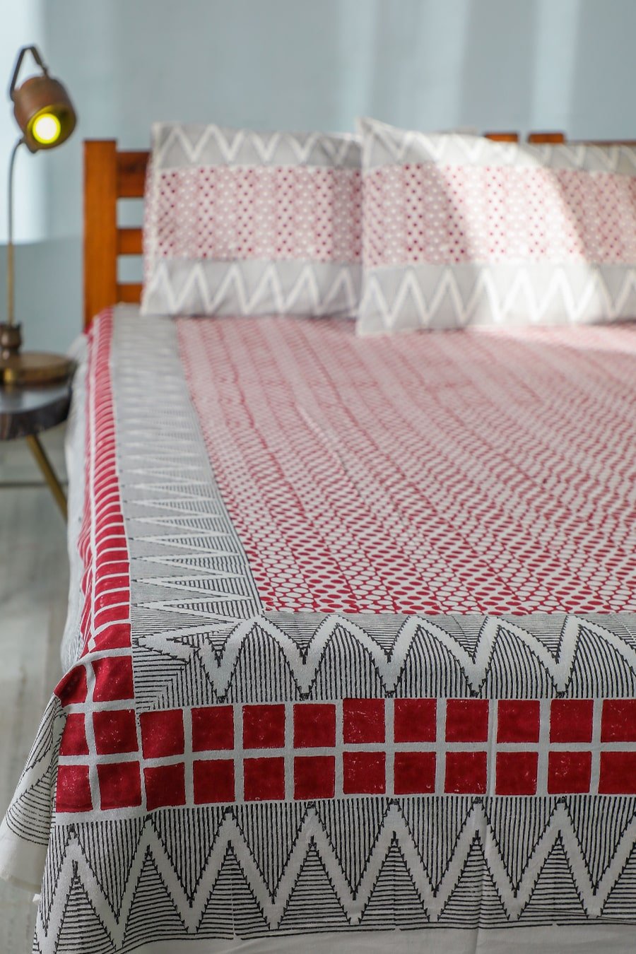 SootiSyahi 'Geometrical valley' Handblock Printed Cotton Bedsheet - SootiSyahi