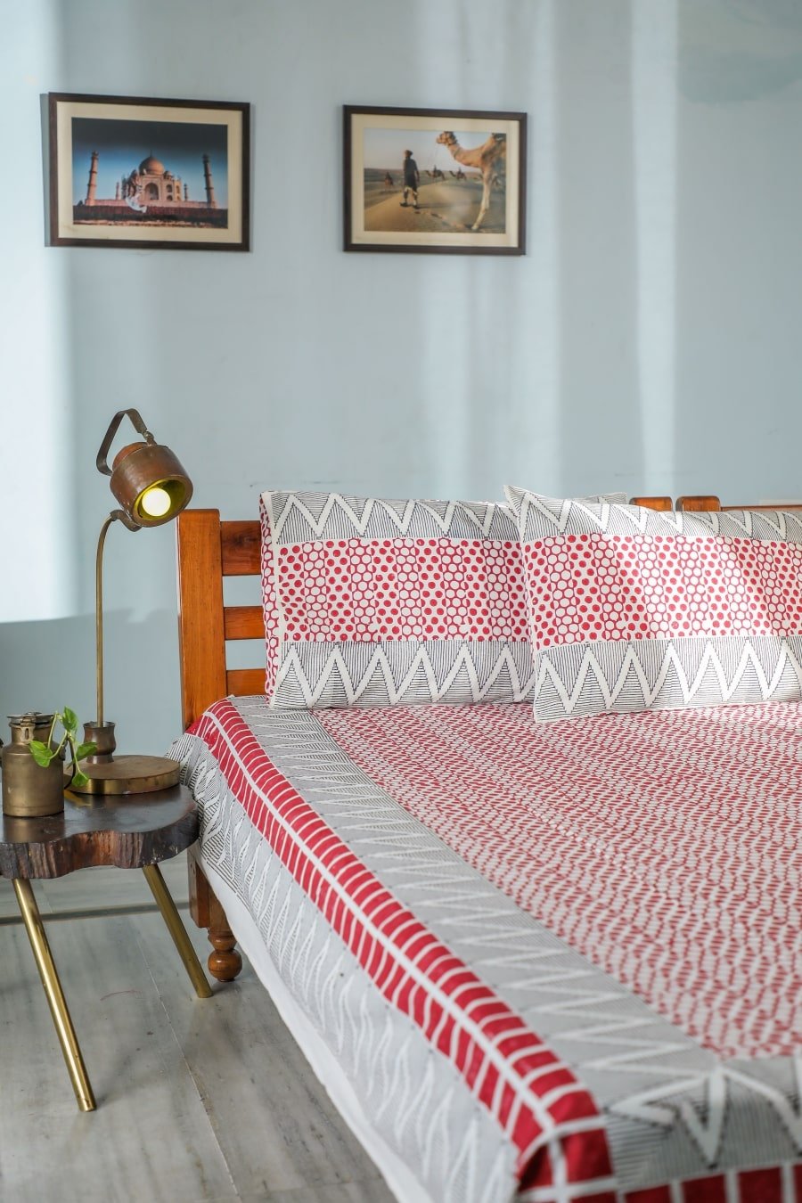 SootiSyahi 'Geometrical valley' Handblock Printed Cotton Bedsheet - SootiSyahi
