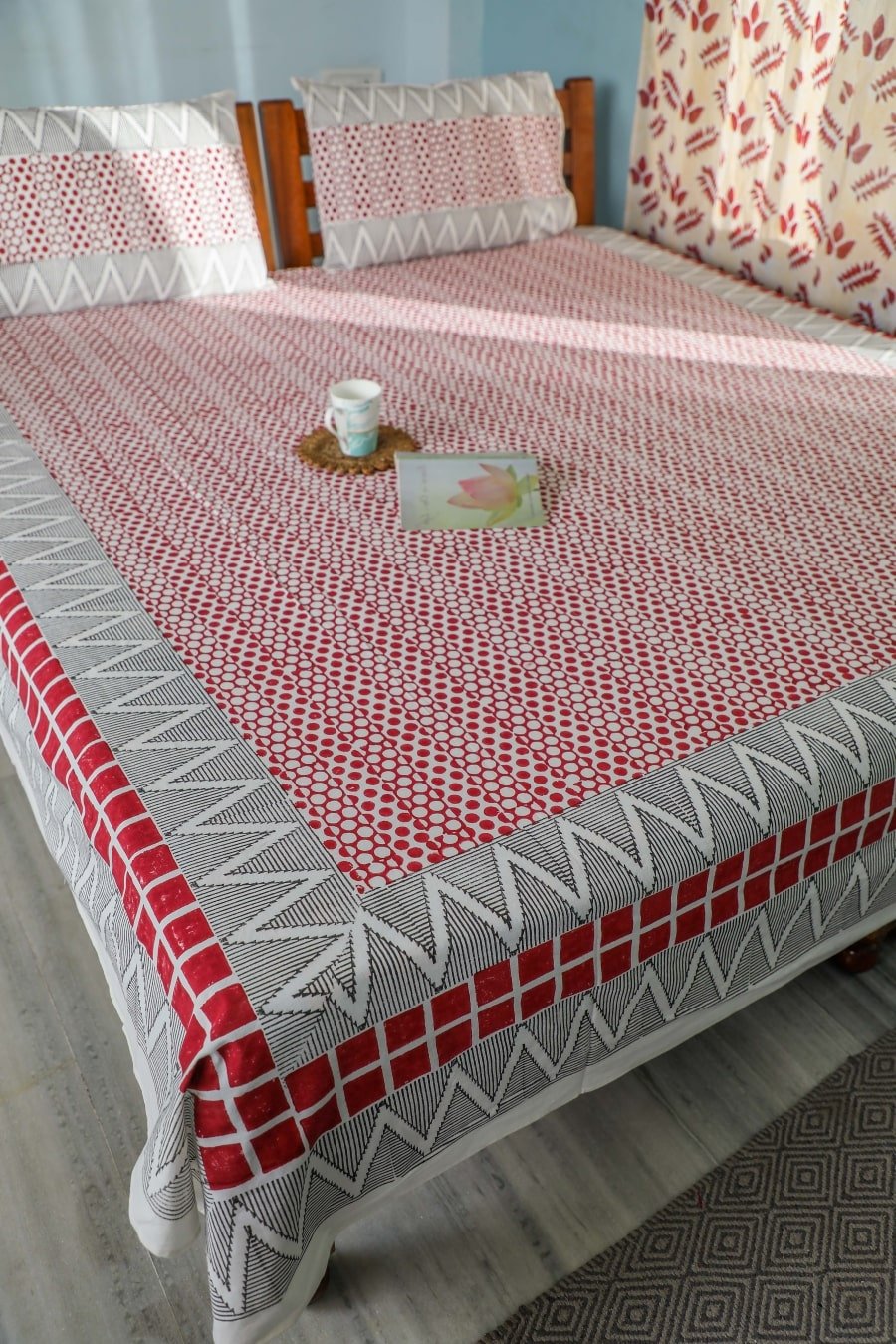 SootiSyahi 'Geometrical valley' Handblock Printed Cotton Bedsheet - SootiSyahi