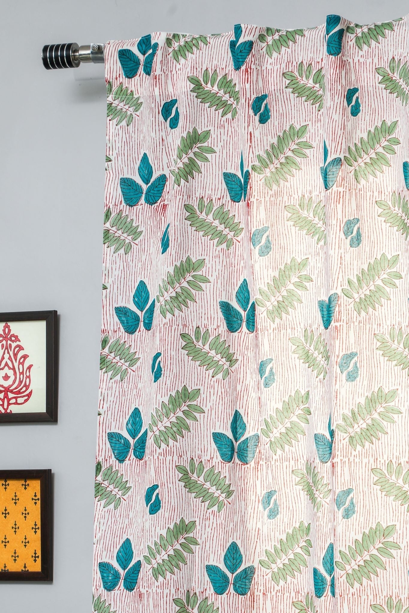 SootiSyahi 'Glow of Garden' Handblock Printed Cotton Door Curtain - SootiSyahi