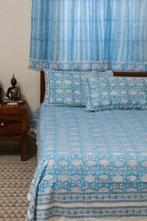 Sootisyahi 'Jal Kamal' Handblock Printed Cotton Bedsheet - SootiSyahi