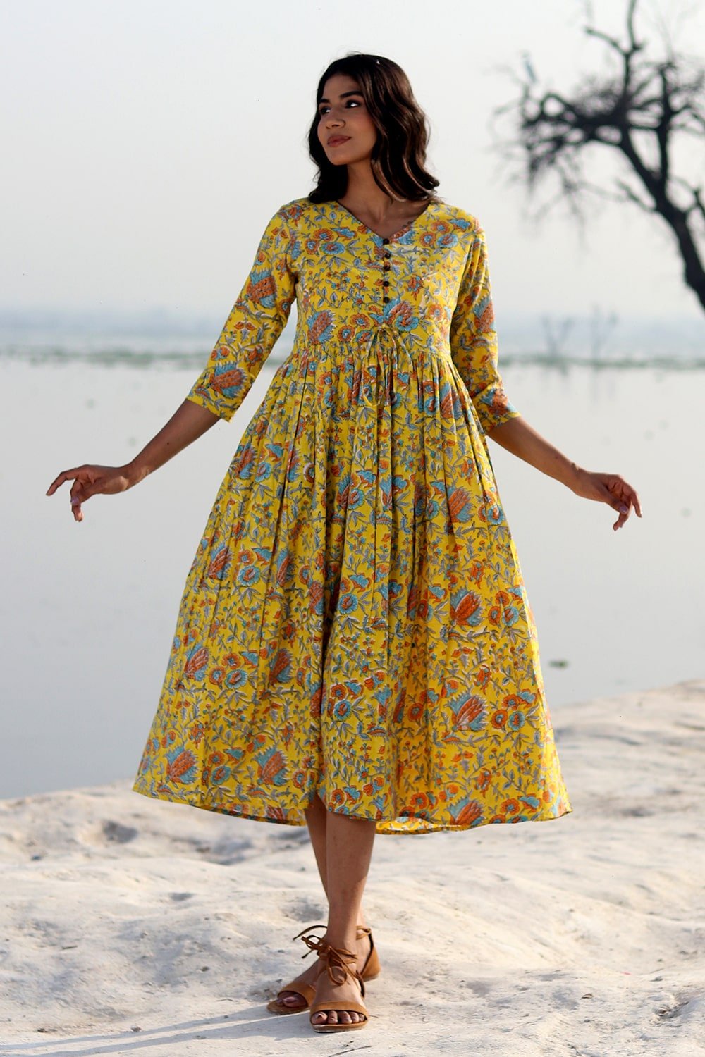 SootiSyahi 'Musterd Garden' Cotton Dress SootiSyahi 'Musterd Garden' Cotton Dress