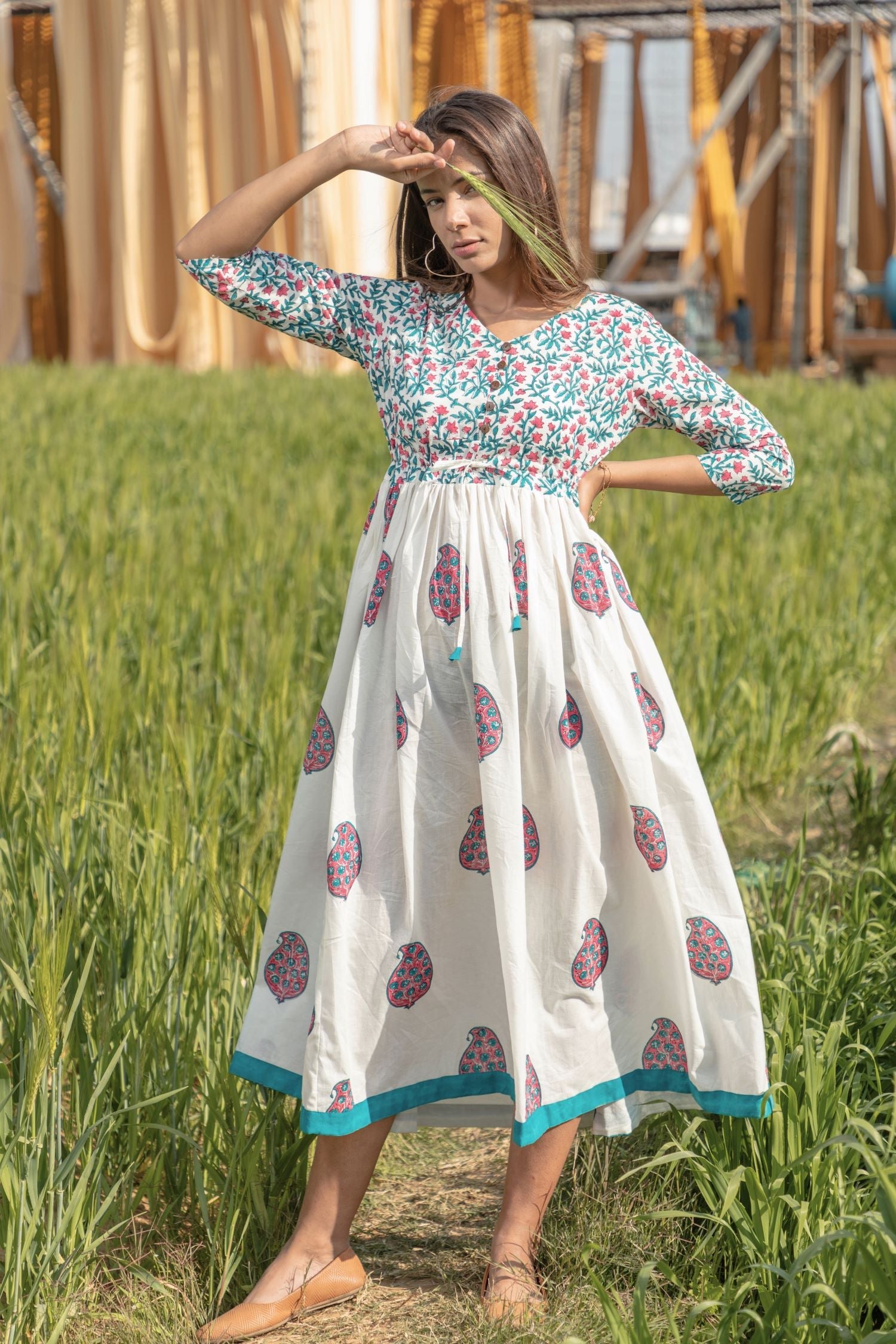 Sootisyahi 'Paisley in the Garden' Azofree Handblock Printed Pure Cott