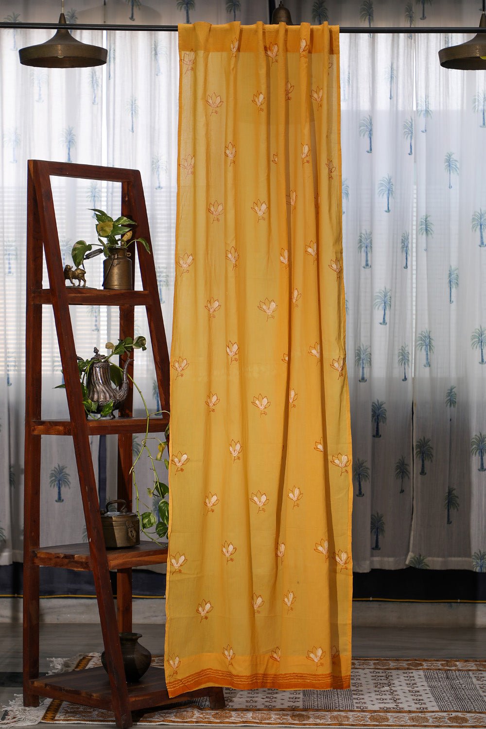 SootiSyahi 'Pastel Lotus' Handblock Printed Cotton Door Curatin - SootiSyahi