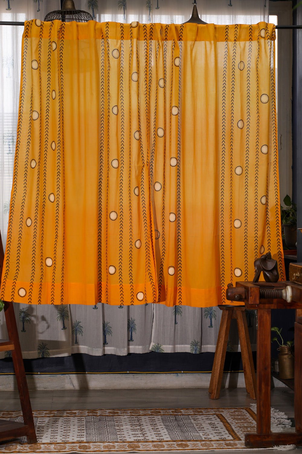 SootiSyahi 'Pastel Polka' Handblock Printed Cotton Window Curatin - SootiSyahi