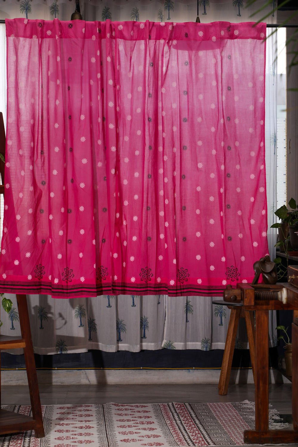 SootiSyahi 'Pink Glow' Handblock Printed Cotton Window Curatin - SootiSyahi