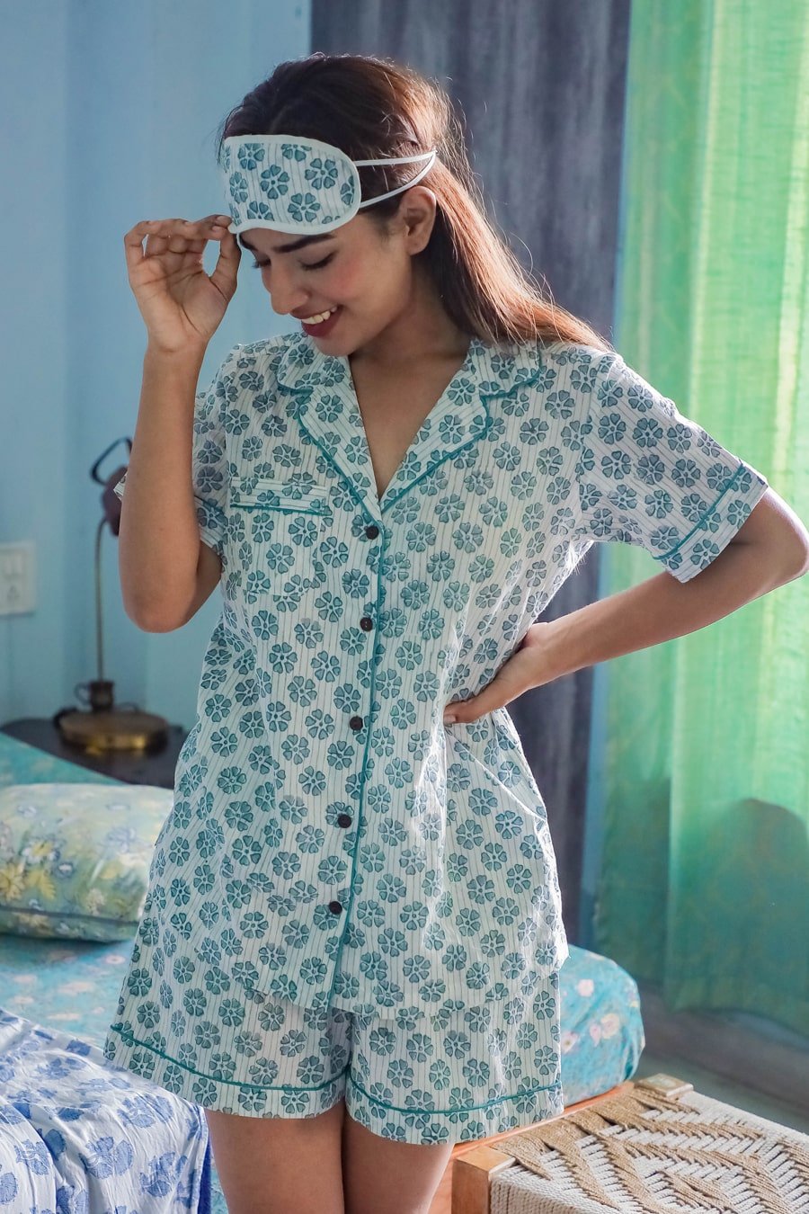 Sootisyahi 'Pretty Petals ' Azofree Handblock Printed Pure Cotton Night Suit - SootiSyahi