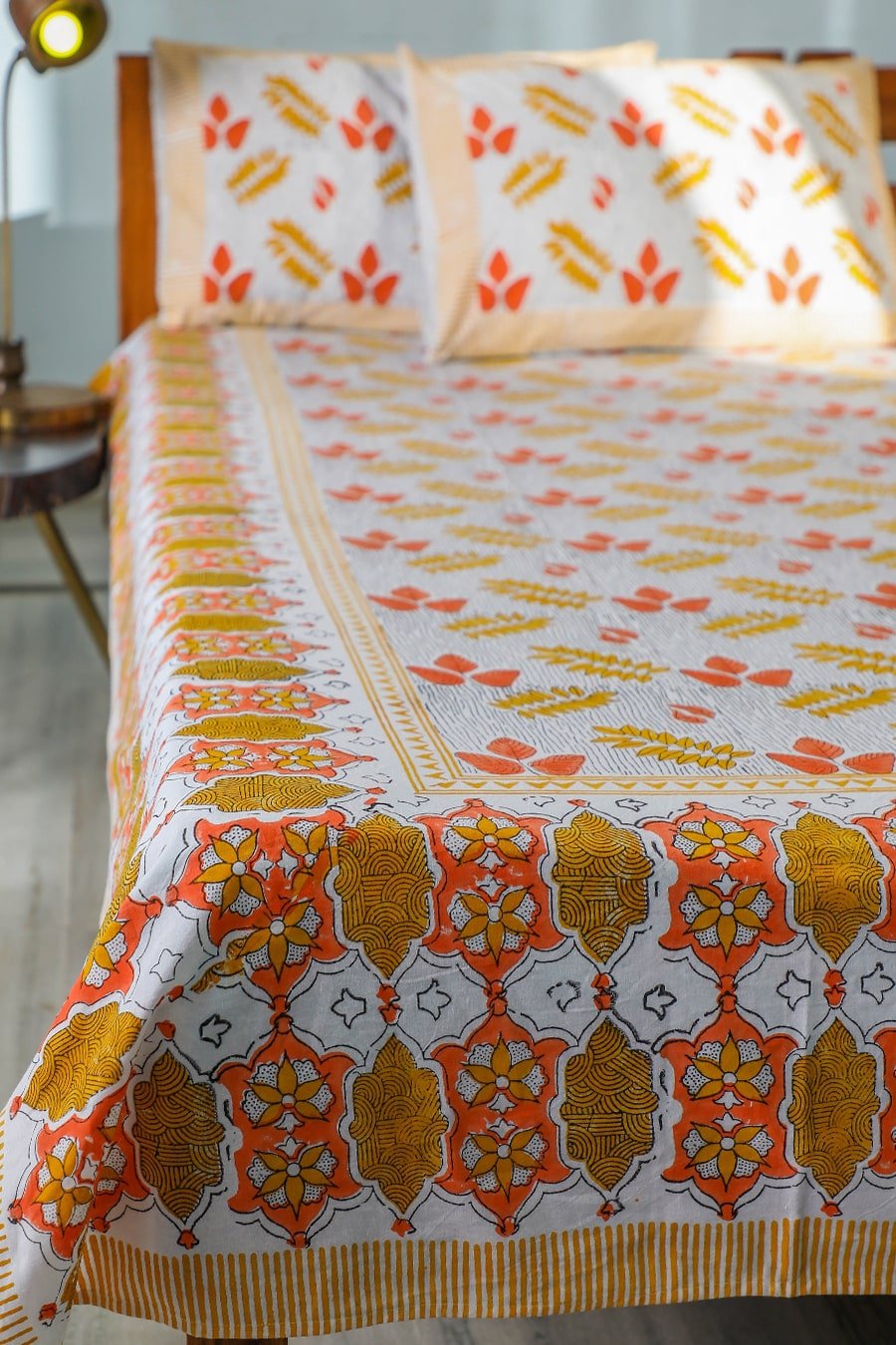 SootiSyahi 'Red Leaves' Handblock Printed Cotton Bedsheet - SootiSyahi