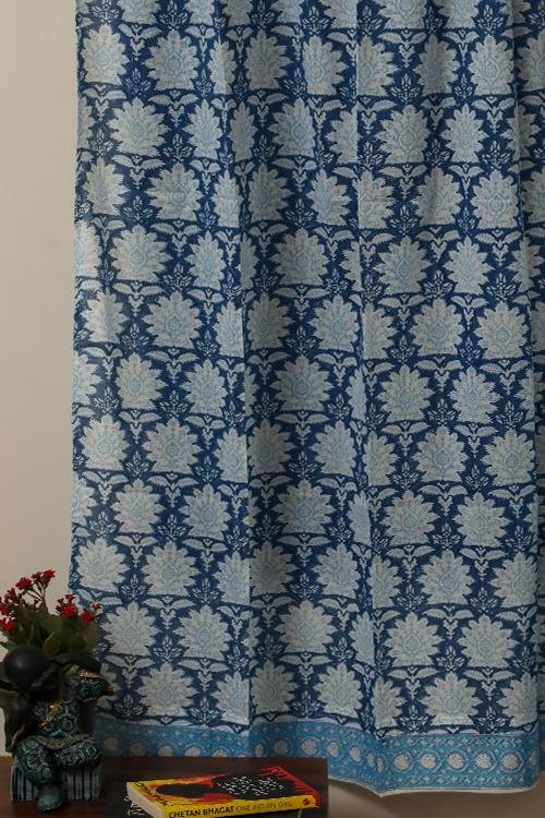 Sootisyahi 'Sky Blossom' Handblock Printed Voile Cotton Curtain - SootiSyahi