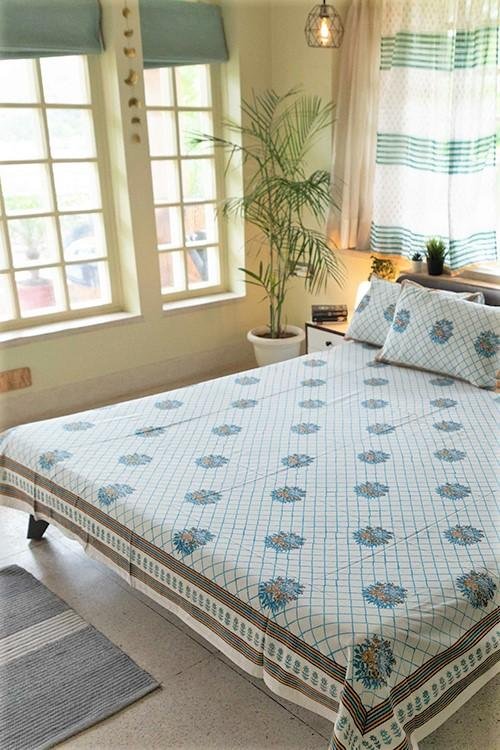 Sootisyahi 'The Garden Fence' Handblock Printed Cotton Bedsheet - SootiSyahi