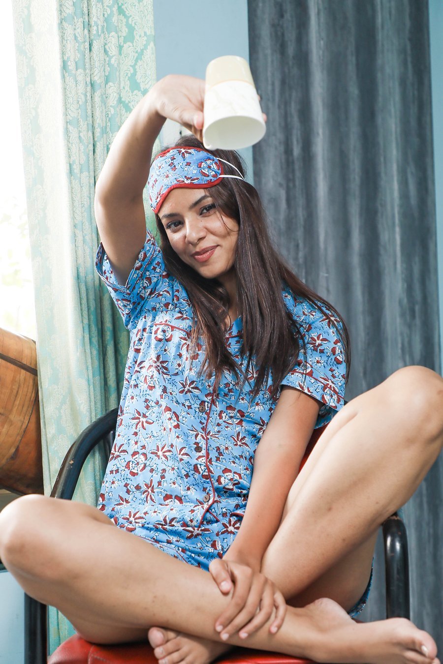 Sootisyahi 'Under the Sky ' Azofree Handblock Printed Pure Cotton Night Suit - SootiSyahi