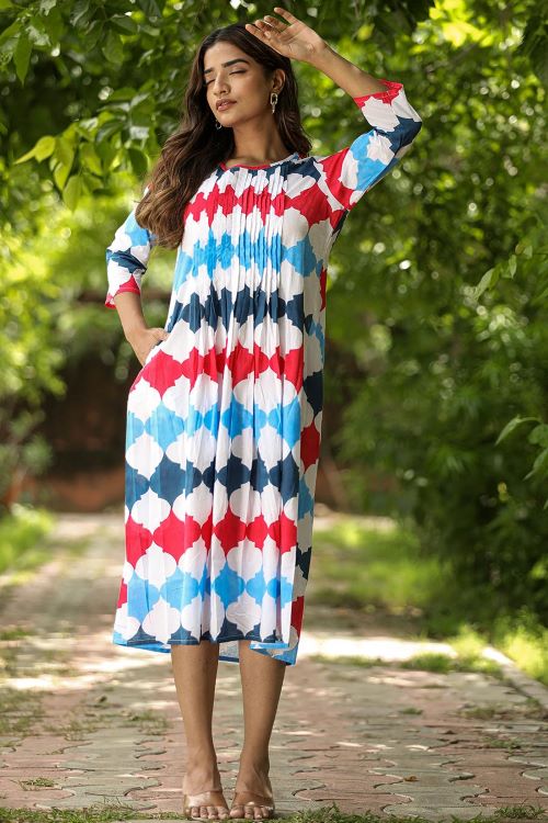 SootiSyahi 'Valley Of Flower' Block Printed Cotton Dress - SootiSyahi
