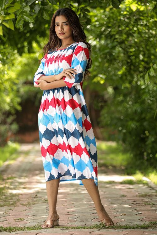 SootiSyahi 'Valley Of Flower' Block Printed Cotton Dress - SootiSyahi