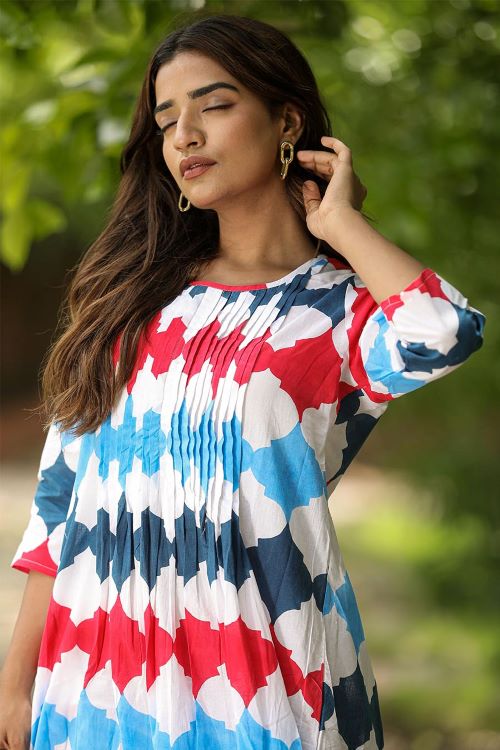 SootiSyahi 'Valley Of Flower' Block Printed Cotton Dress - SootiSyahi