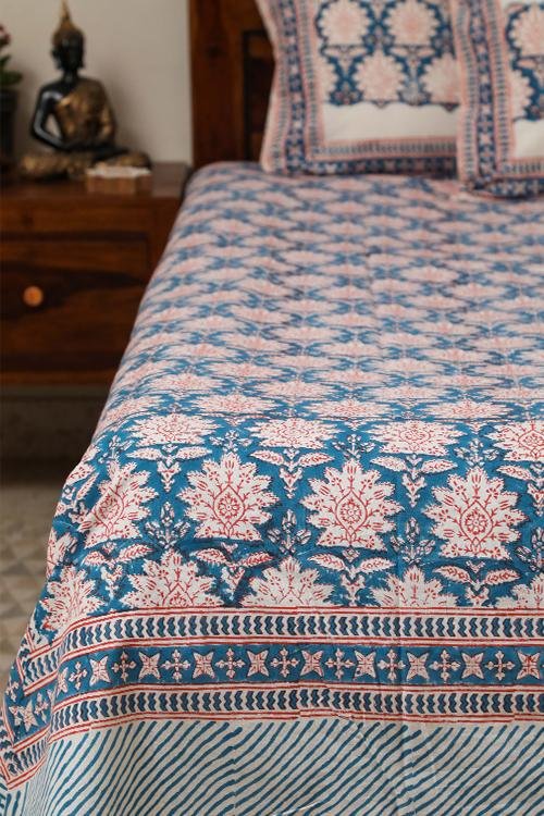 Sootisyahi 'Water Lilies' Handblock Printed Cotton Bedsheet - SootiSyahi