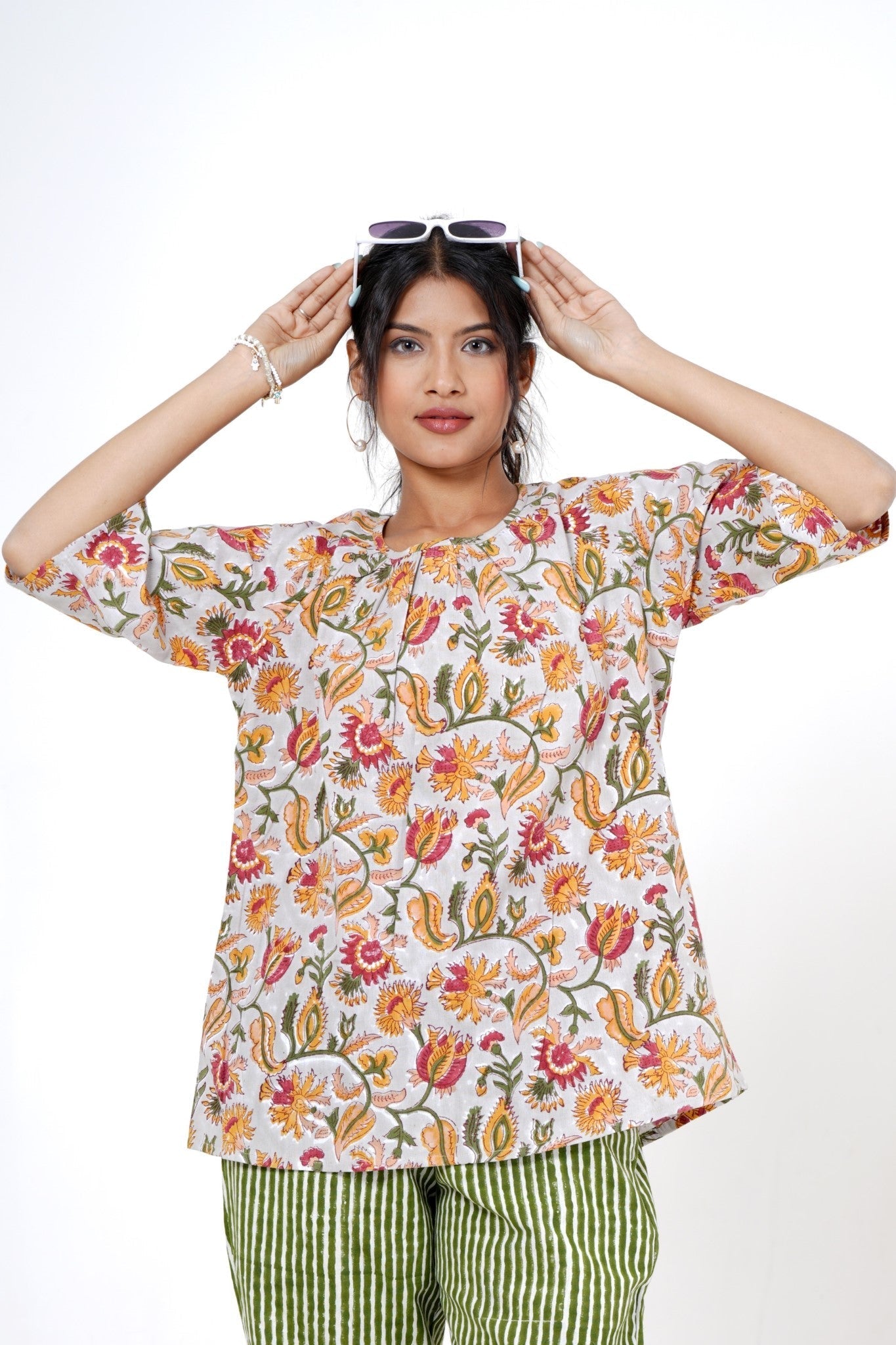 Twilight Tulips Hand Block Printed Top - SootiSyahi