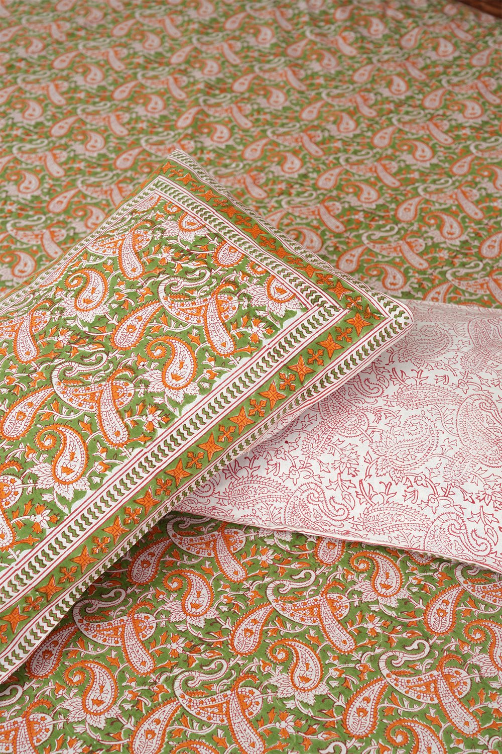 Zesty botanicals Block Printed Bedsheet - SootiSyahi