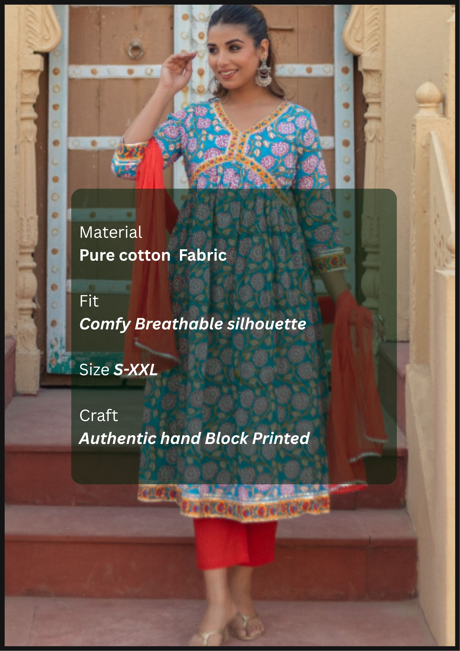 sootisyahi-“Floral Celebration” Hand Block Printed Cotton Suit Set