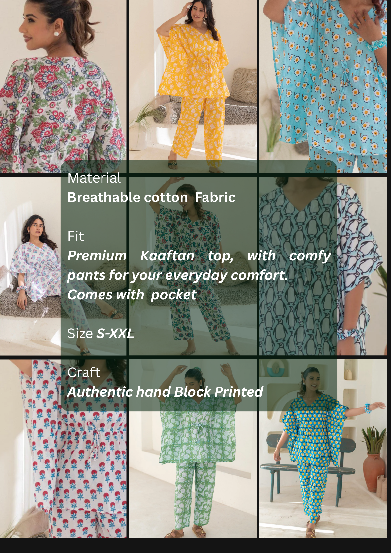 Sootisyahi 'Garden Retreat' Hand Block Printed Kaftan Set