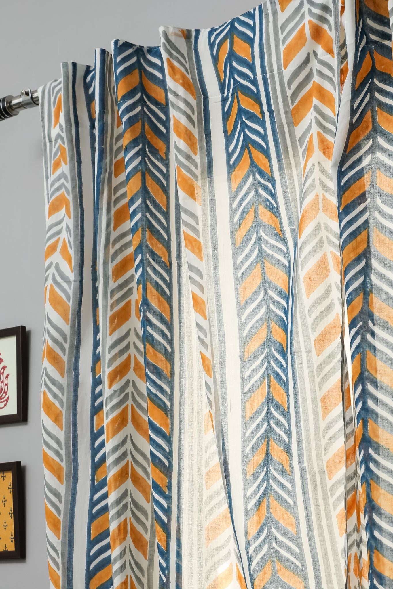 SootiSyahi 'Cheveron Anchor' Handblock Printed Cotton Window Curtain