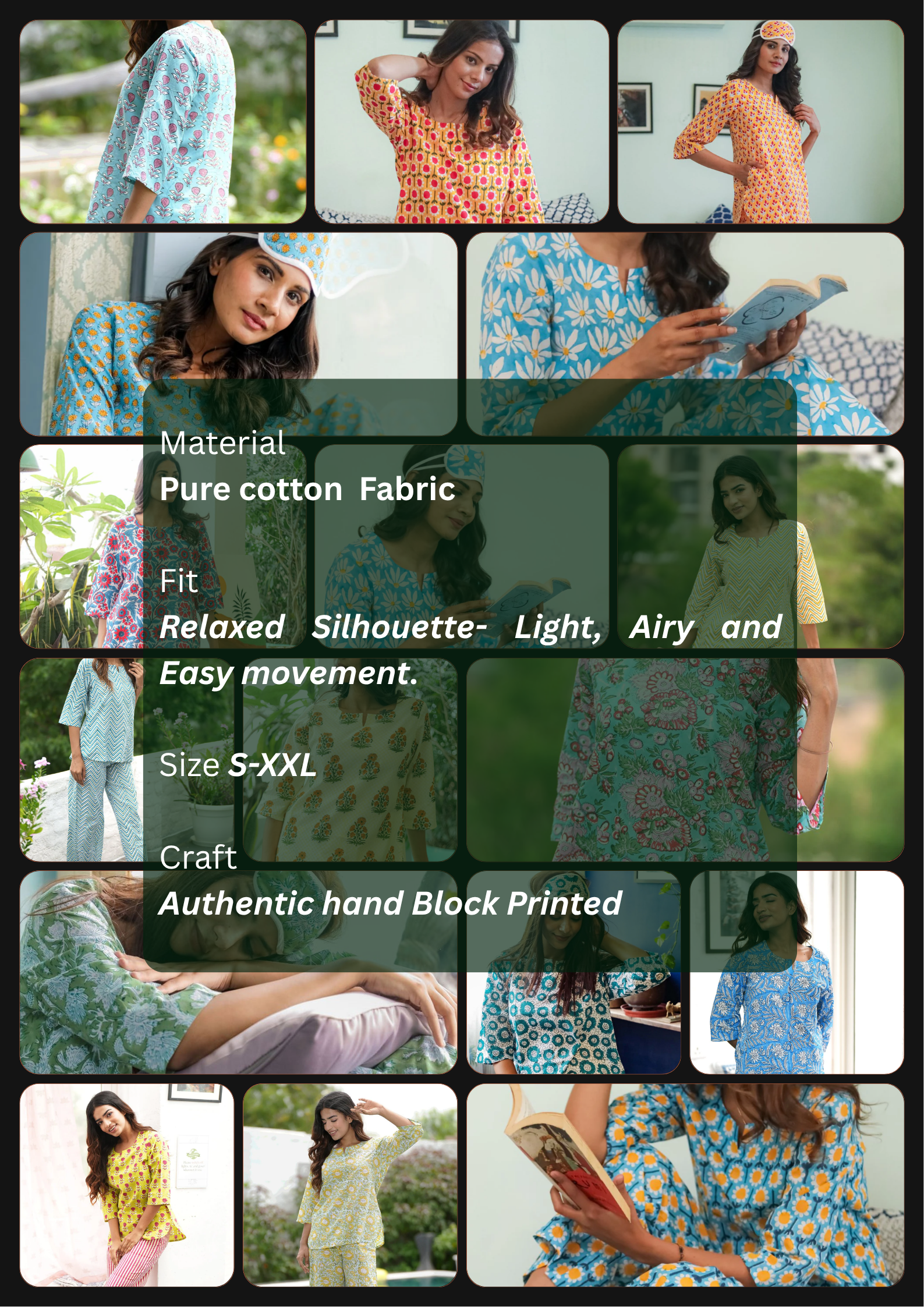 Sootisyahi 'Day Dream ' Azofree Handblock Printed Pure Cotton Night Suit