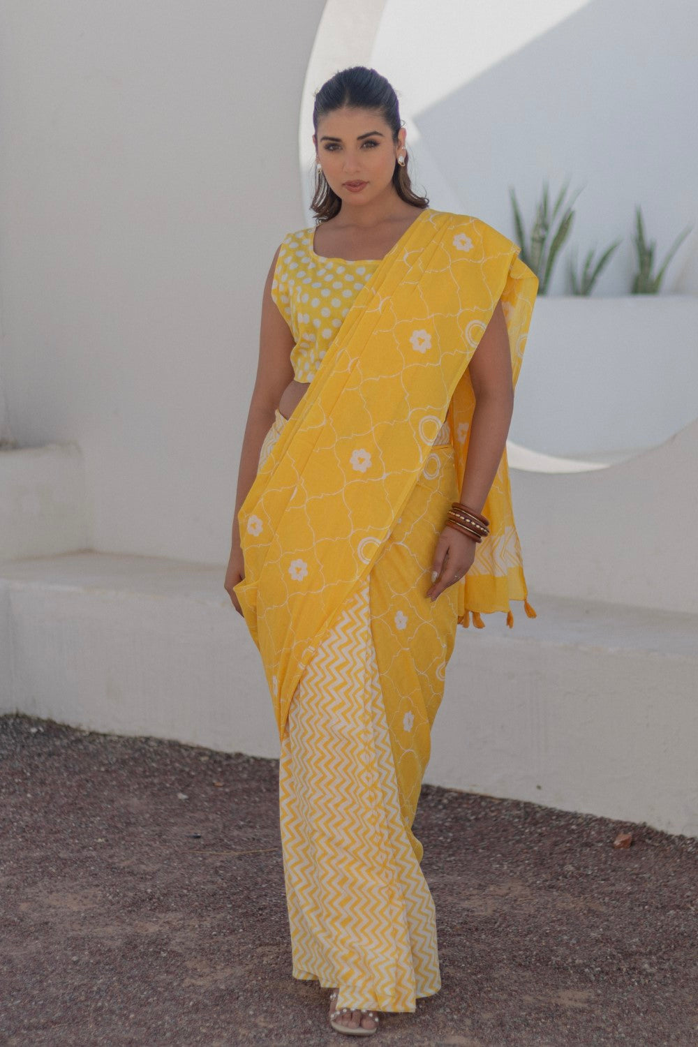 Sunshine Medallions - Hand Block Mul Cotton Saree - SootiSyahi