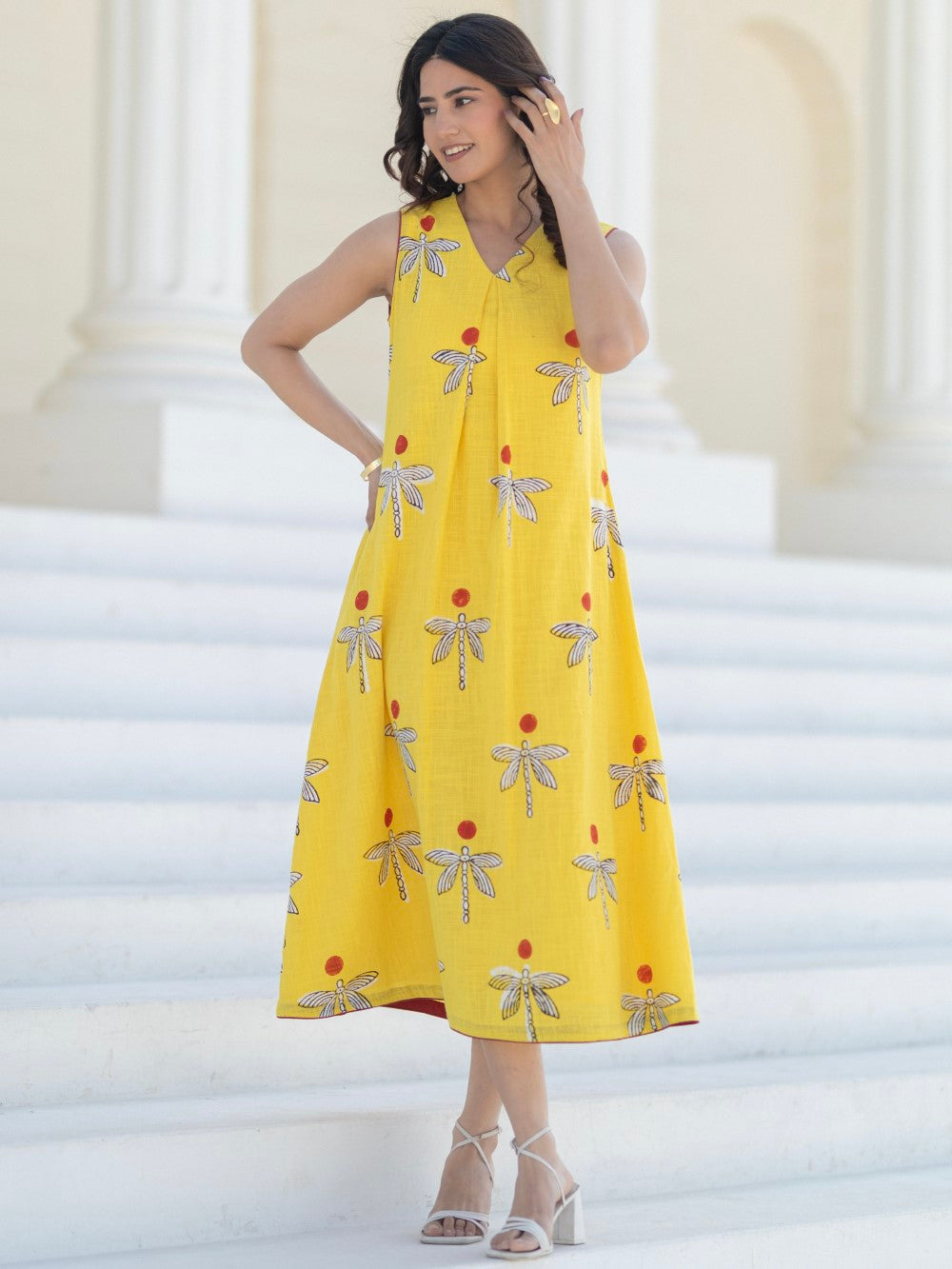 'Dragonfly Dreams' Hand Block Printed Cotton Dress
