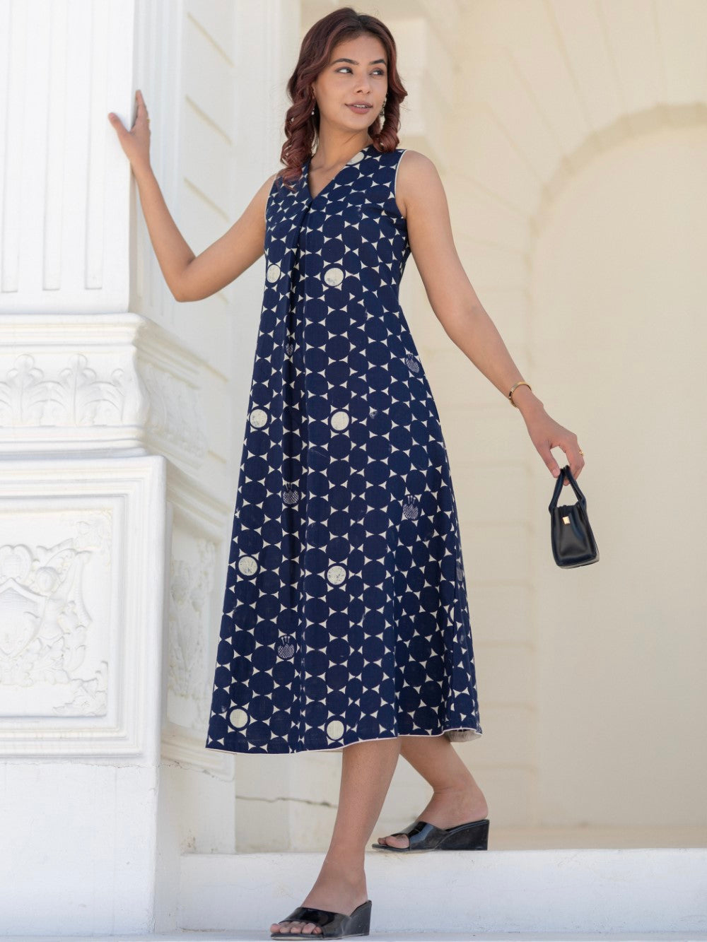 Starry Nights' Hand Block Printed Cotton Dress