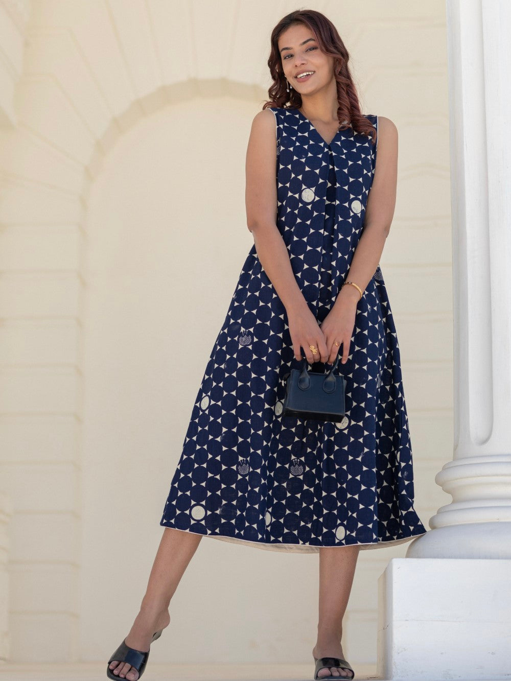 Starry Nights' Hand Block Printed Cotton Dress