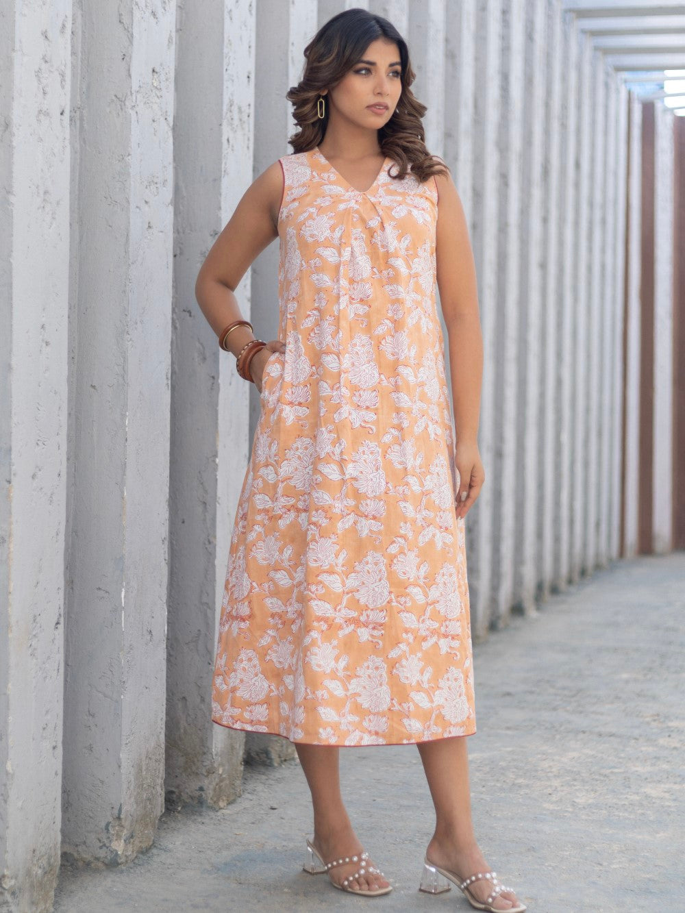 Ditsy Floral' Hand Block Printed Cotton Dress