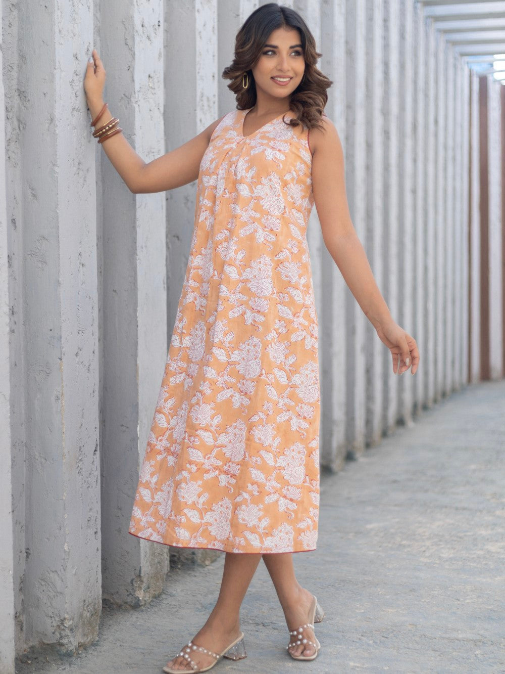 Ditsy Floral' Hand Block Printed Cotton Dress