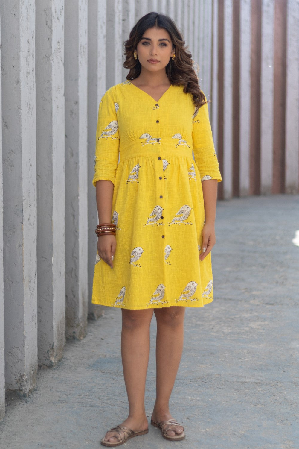 Sunlit Sparrow' Hand Block Printed Cotton Dress