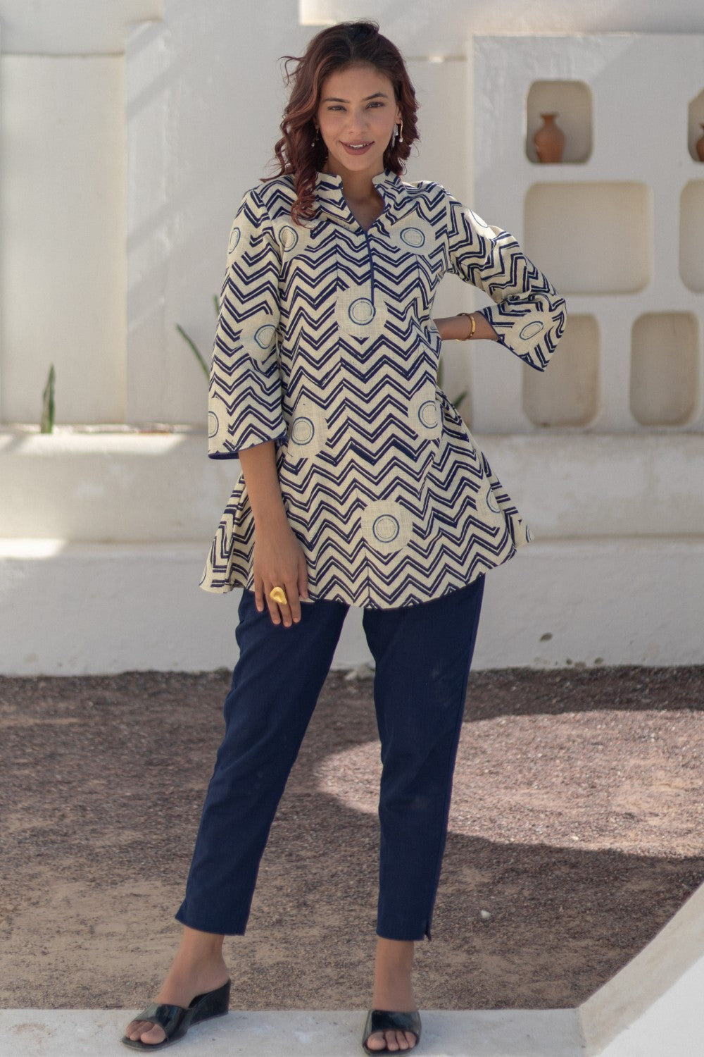 Chevron Sunset' Hand Block Printed Cotton Dress