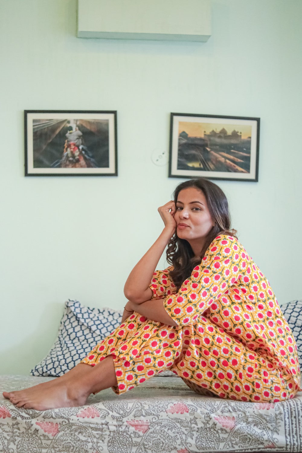 Sootisyahi 'Floral' Handblock Printed Pure Cotton Night Suit