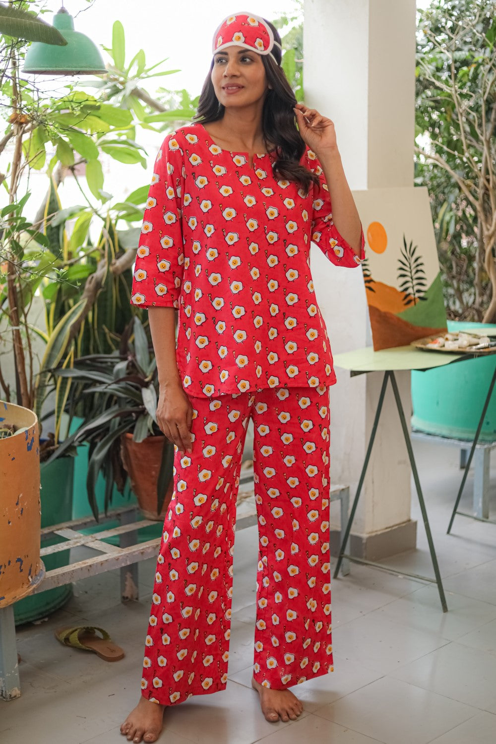 Sootisyahi 'Omelet Oasis' Handblock Printed Pure Cotton Night Suit