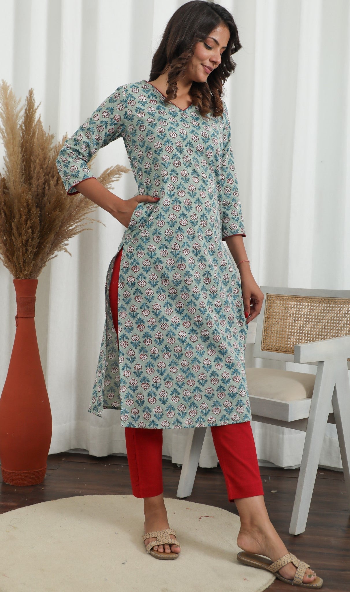  Petal Push ' Azofree Handblock Printed Pure Cotton Kurti - SootiSyahi