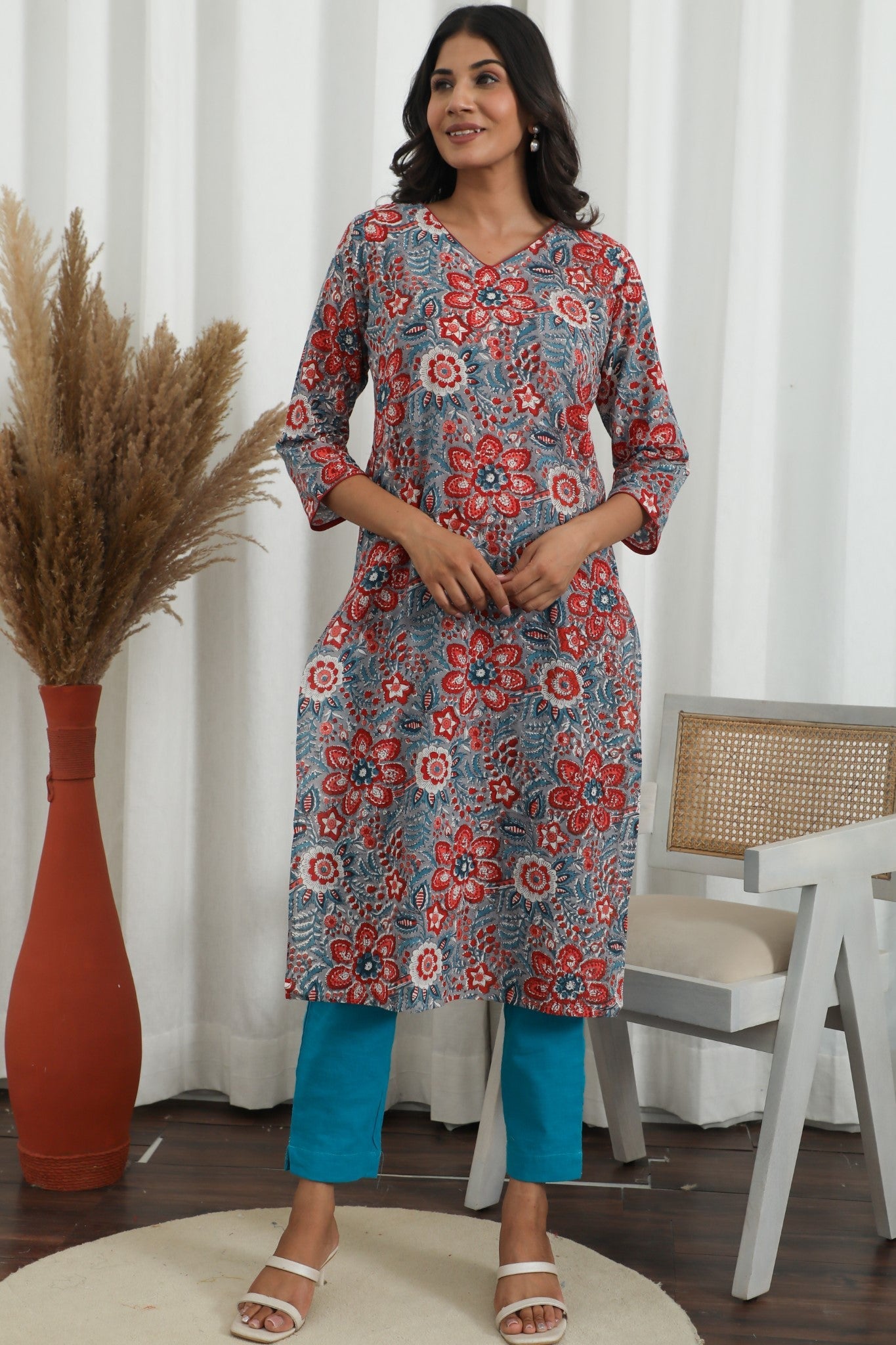  Radiant Vibes ' Azofree Handblock Printed Pure Cotton Kurti -  SootiSyahi