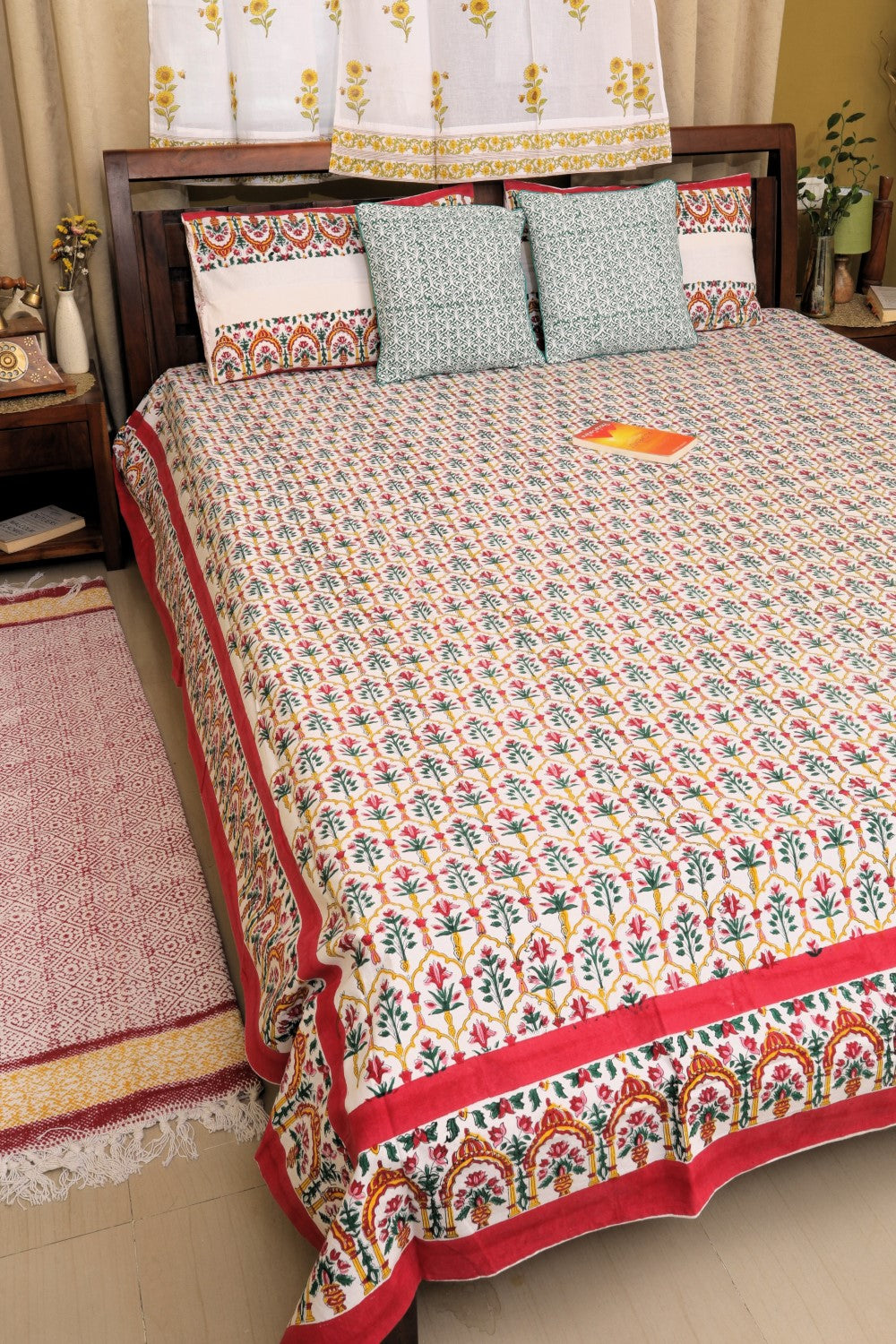 Sootisyahi 'Gulabi Aangan' Handblock Printed Cotton Bedsheet