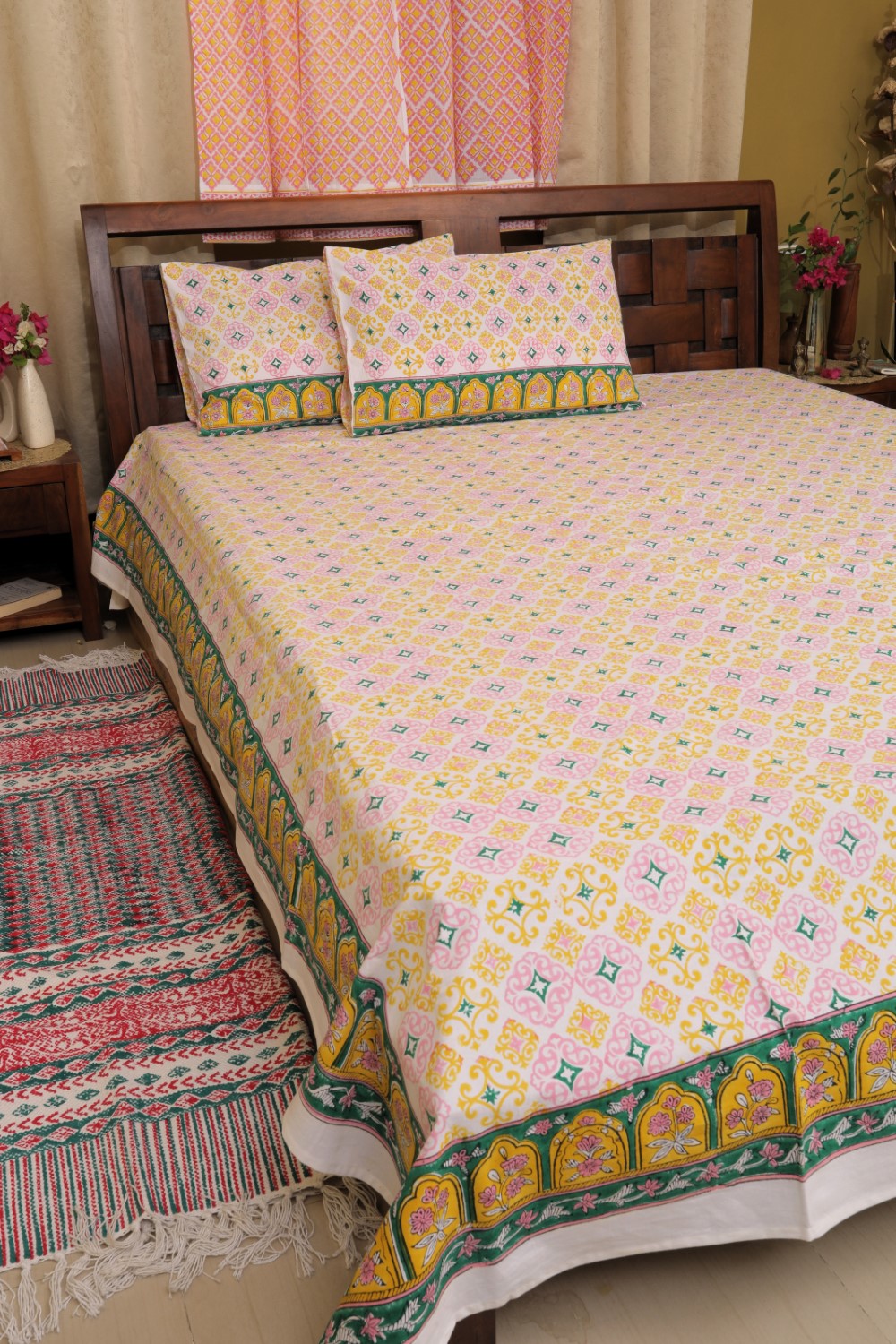 Sootisyahi 'Gulabi Darbaar' Handblock Printed Cotton Bedsheet