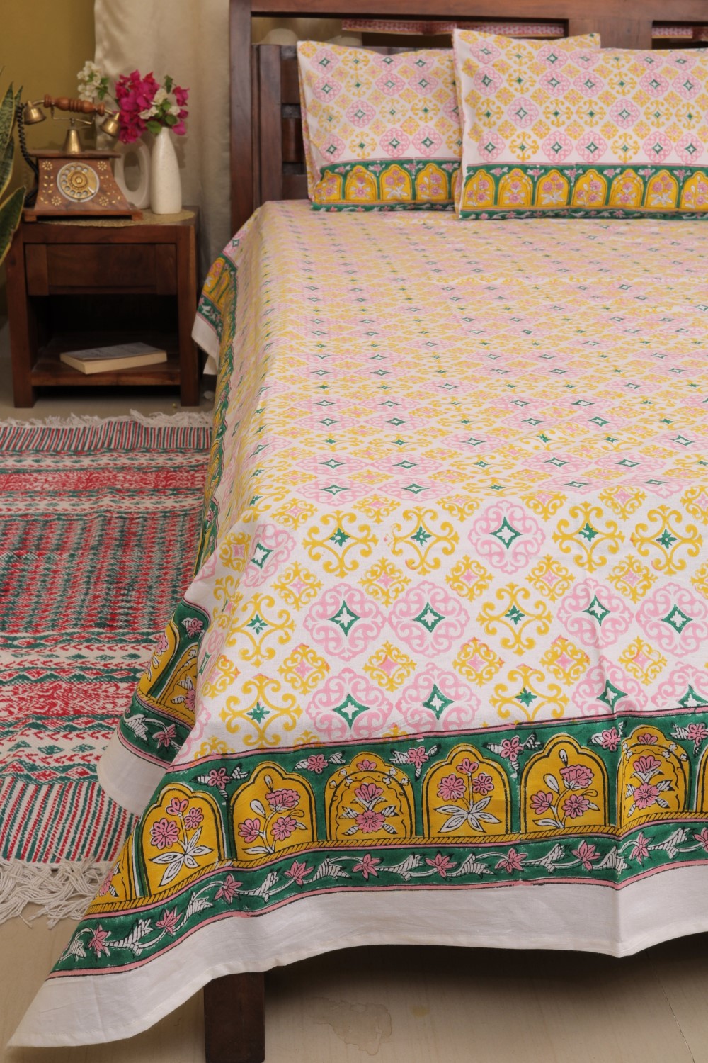Sootisyahi 'Gulabi Darbaar' Handblock Printed Cotton Bedsheet